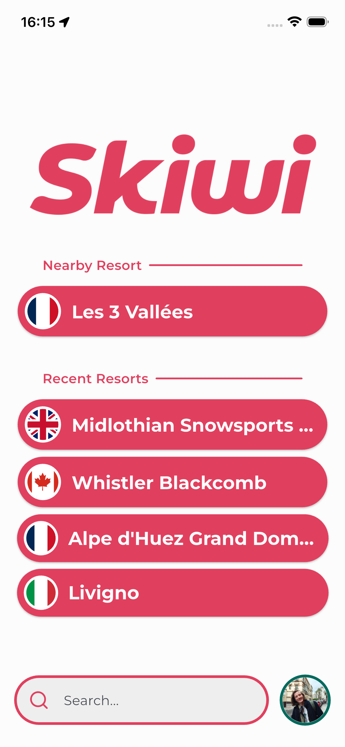 Skiwi Home Screen - Resorts Discovery